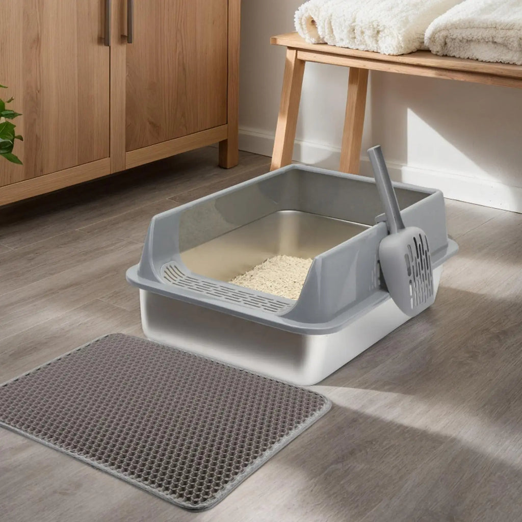 Stainless Steel Semi-Enclosed Cat Litter Box for Large Cats Cat Litter Box SPOT