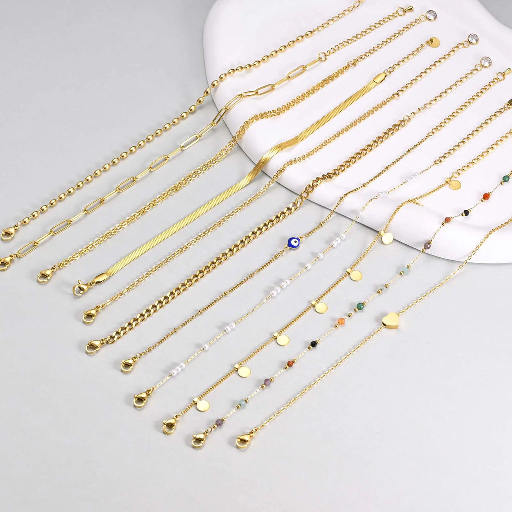 18K Gold Pearl Anklet | Adjustable Stainless Steel Foot Chain Pearl Anklet SPOT