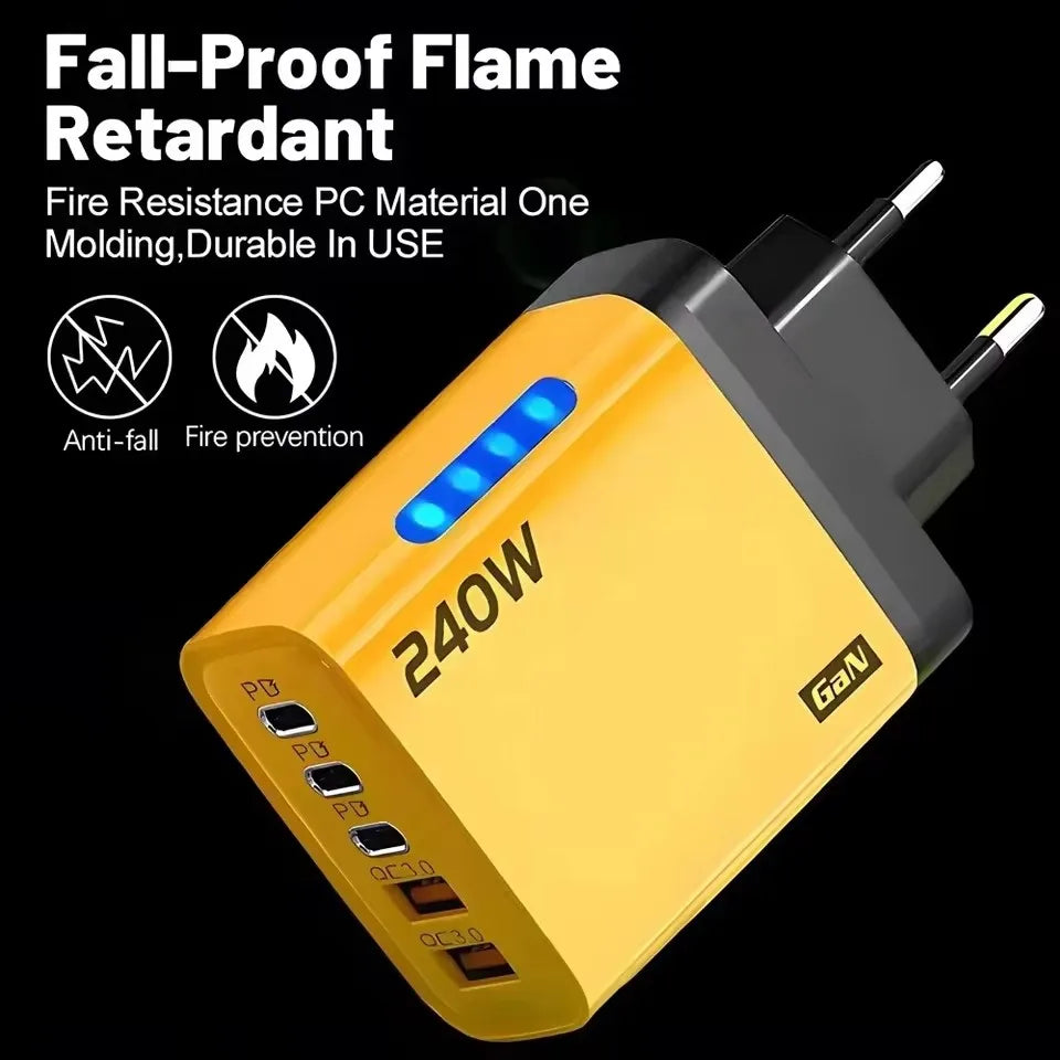 5-in-1 GaN Desktop Charger 240W – 3 USB-C & 2 USB-A Ports GaN Desktop Charger SPOT