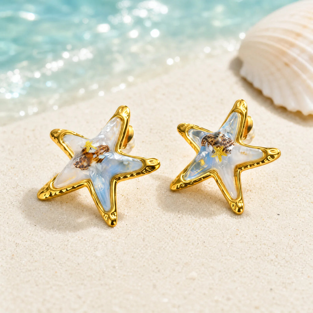 Starfish Resin Stud Earrings – Hypoallergenic Beach Jewelry Stud Earrings SPOT