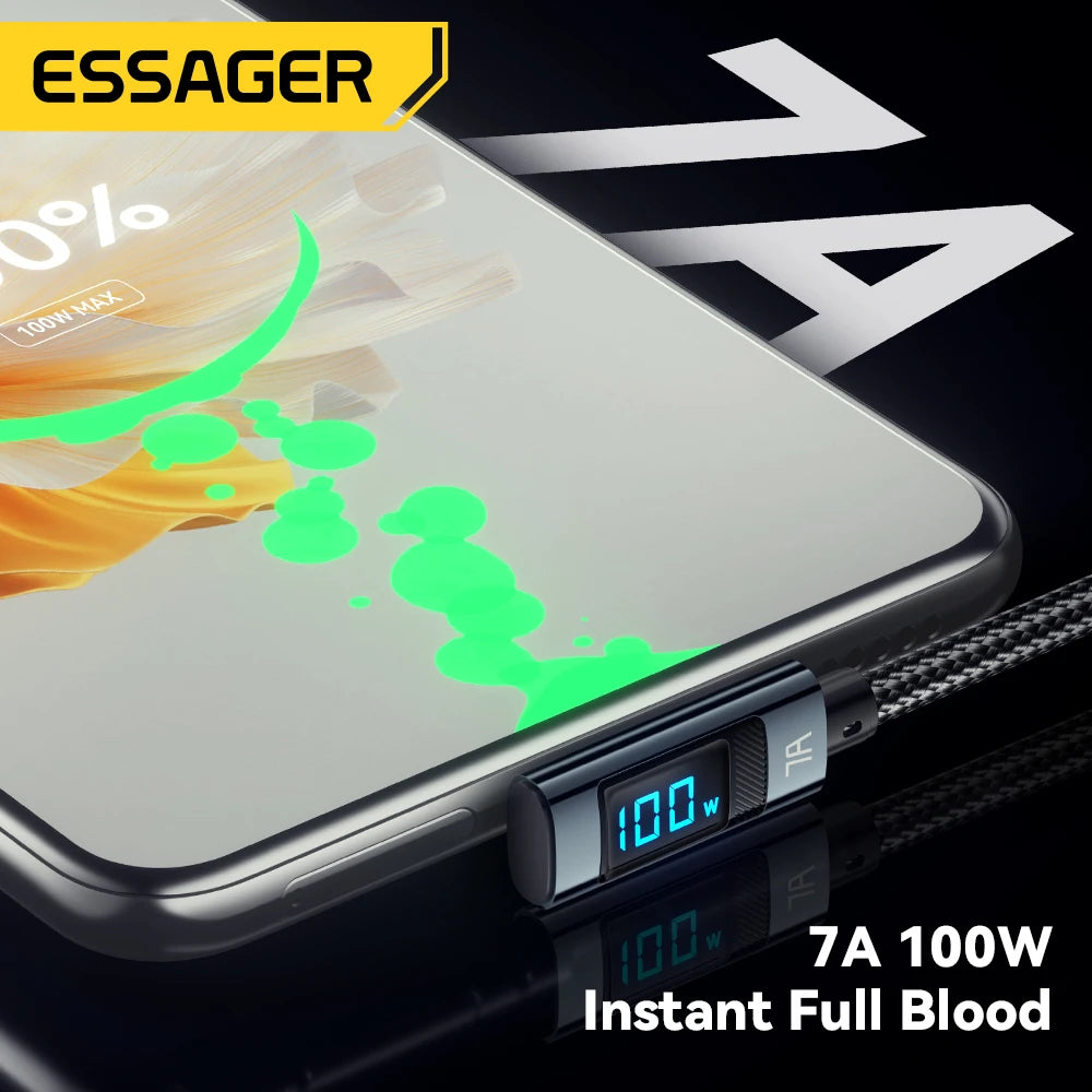 Essager 100W USB-C Fast Charge Cable – Elbow & Digital Display USB-C Charging Cable SPOT
