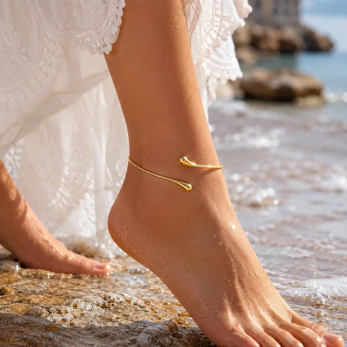 Gold Plated Adjustable Open Cuff Anklet | Minimalist Foot Chain Ankle Bracelet SPOT