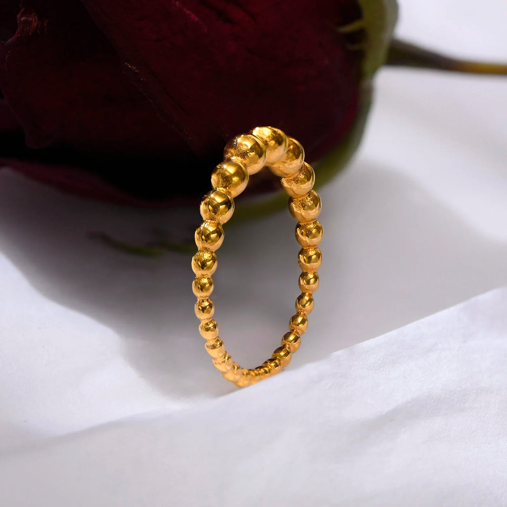 Dainty Beaded Ball Ring – 18K Gold Stainless Steel Stackable Fashion Ring SPOT