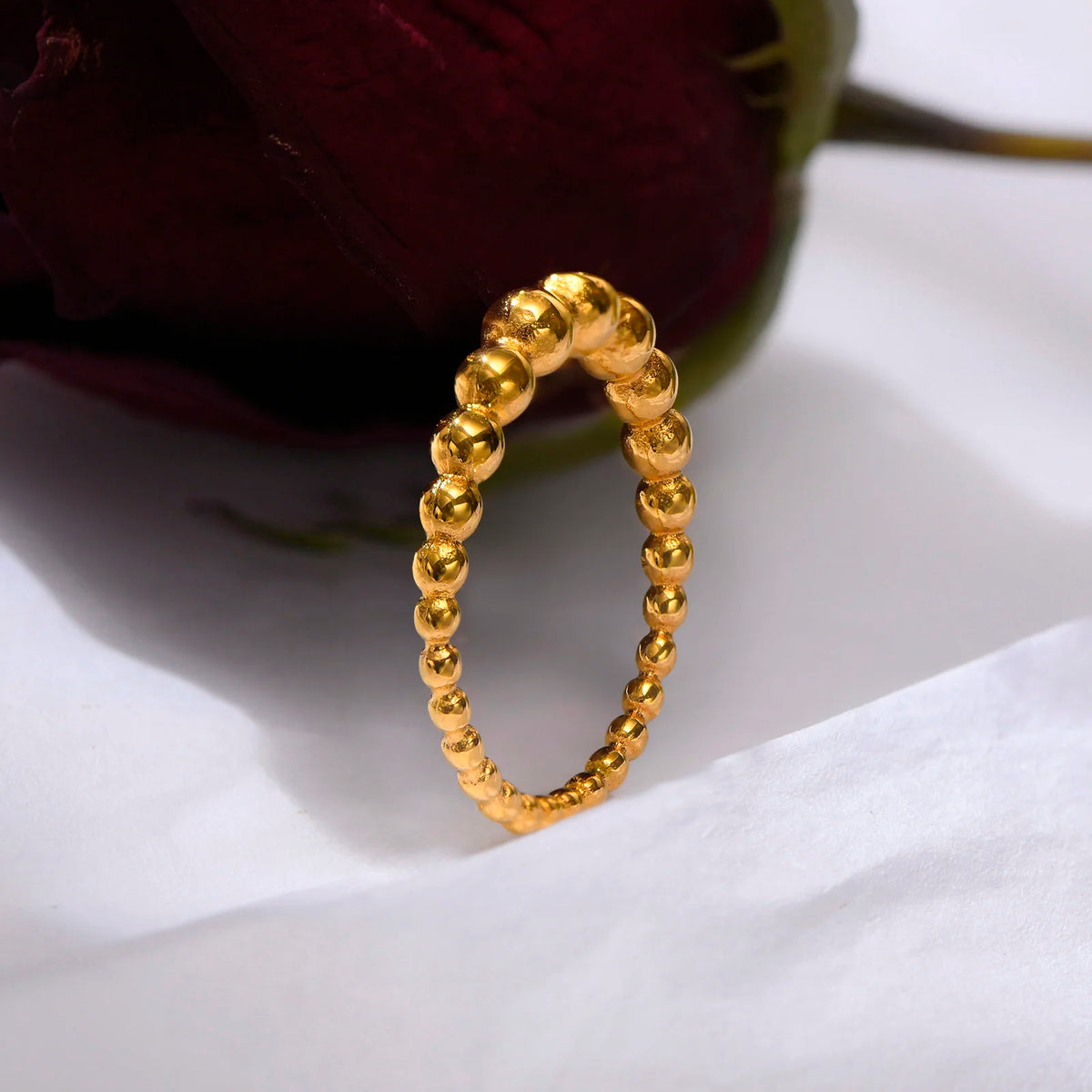 Dainty Beaded Ball Ring – 18K Gold Stainless Steel Stackable Fashion Ring SPOT