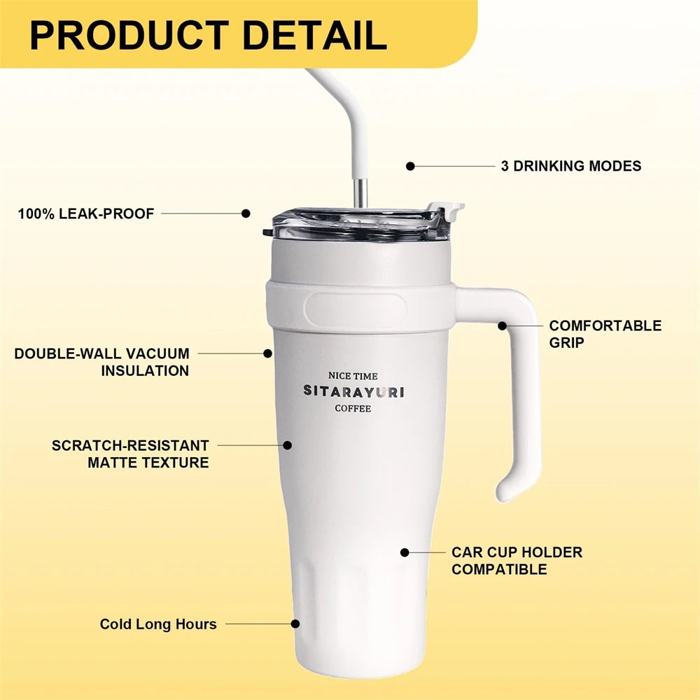 38.55oz Insulated Ice Tumbler – Stainless Steel with Handle & Straw Insulated Tumbler SPOT