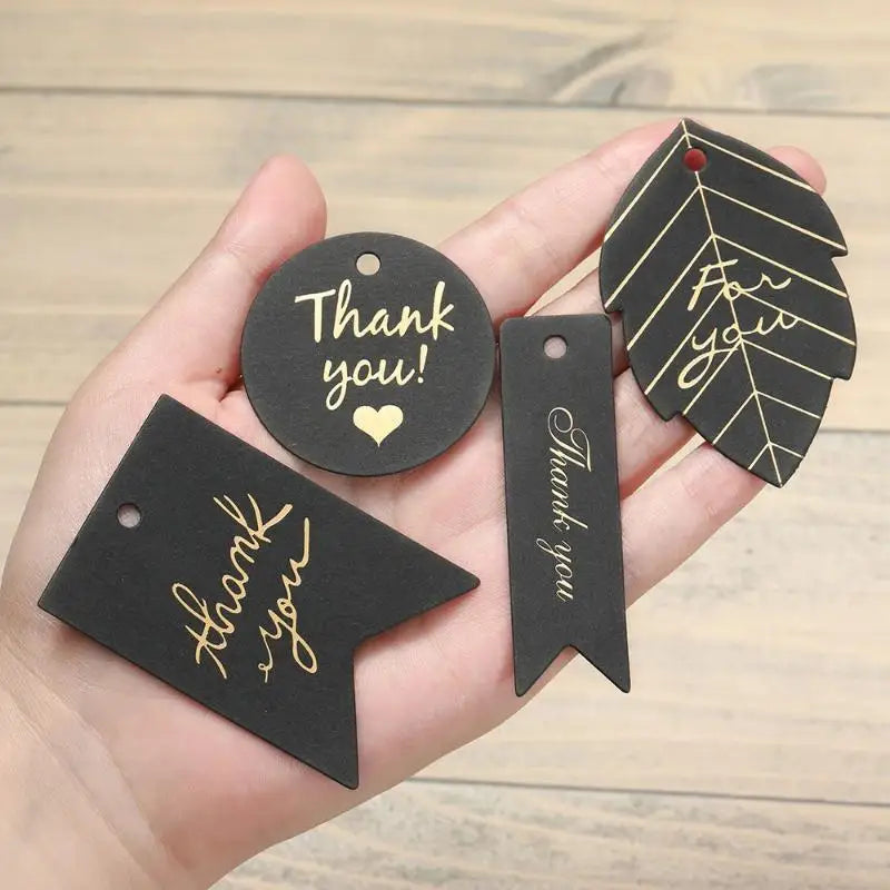 50-Pack Gold Foil Thank You Gift Tags – Black & White Cardstock Gift Hang Tags SPOT