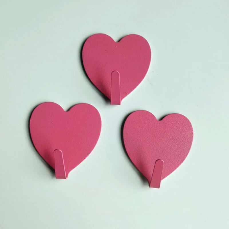 Heart-Shaped Adhesive Wall Hooks – Stainless Steel 3-Pack Adhesive Wall Hooks SPOT 3pcs rose red