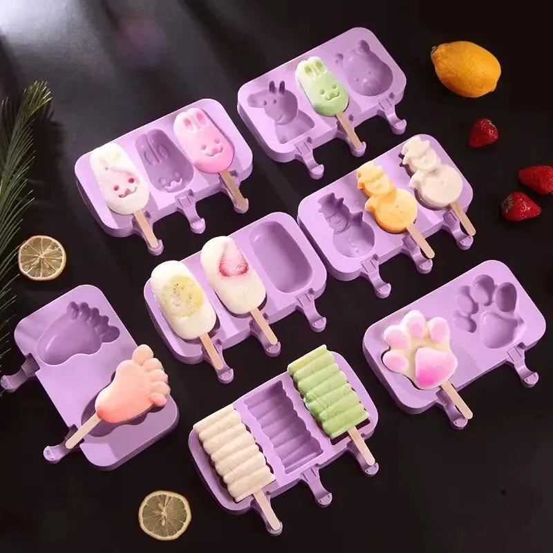 Silicone Popsicle Molds with Lid – Cute Cartoon DIY Ice Lolly Popsicle Mold SPOT