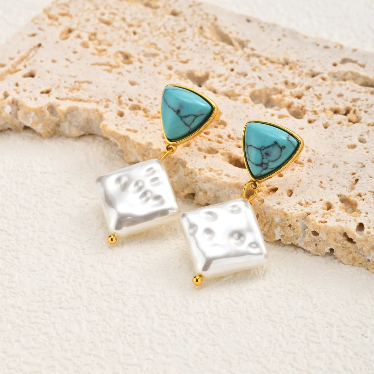 Turquoise Pearl Drop Earrings – 18K Gold Plated Dangle Drop Earrings SPOT