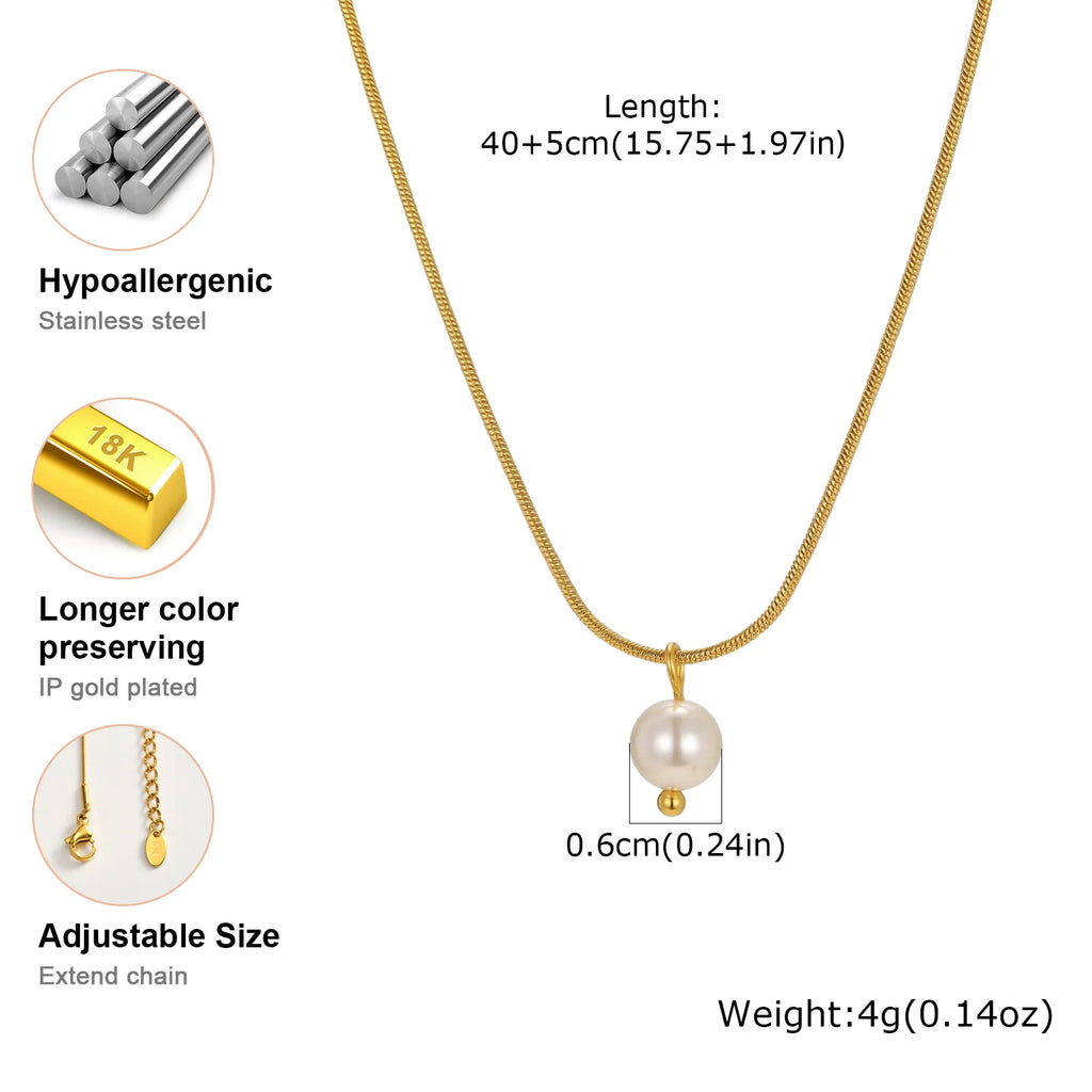 Stainless Steel Pearl Pendant Necklace – Hypoallergenic Gold Pendant Necklace SPOT