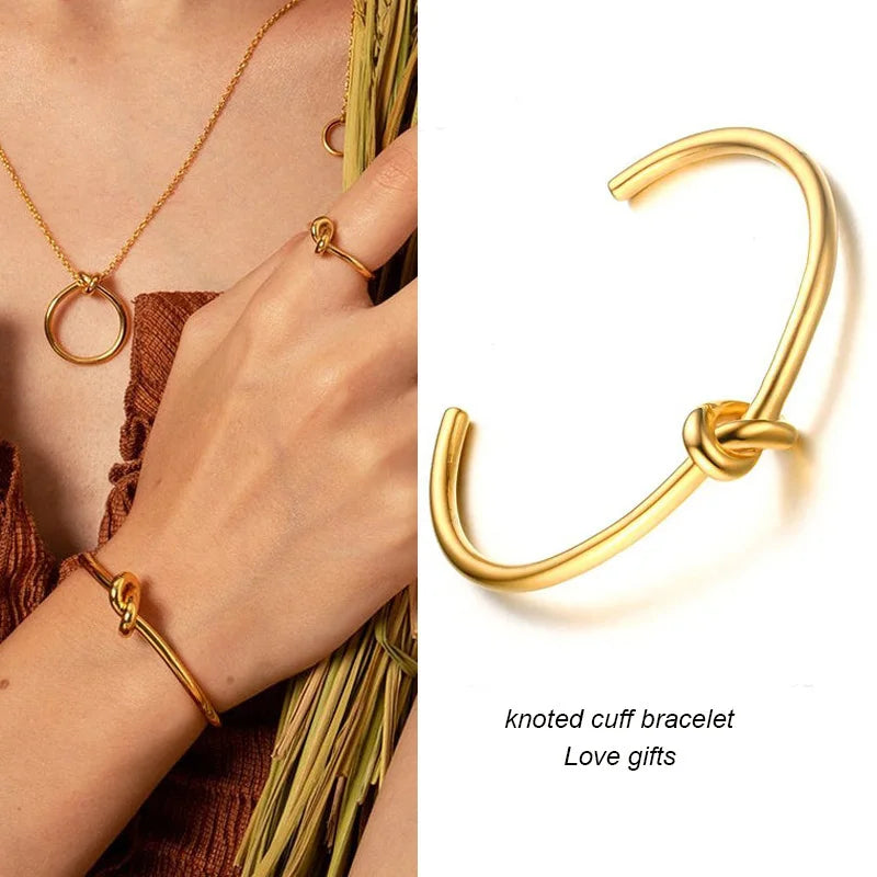 Meaeguet Open Knot Cuff Bangle Bracelet – Gold, Rose Gold Cuff Bangle Bracelet SPOT