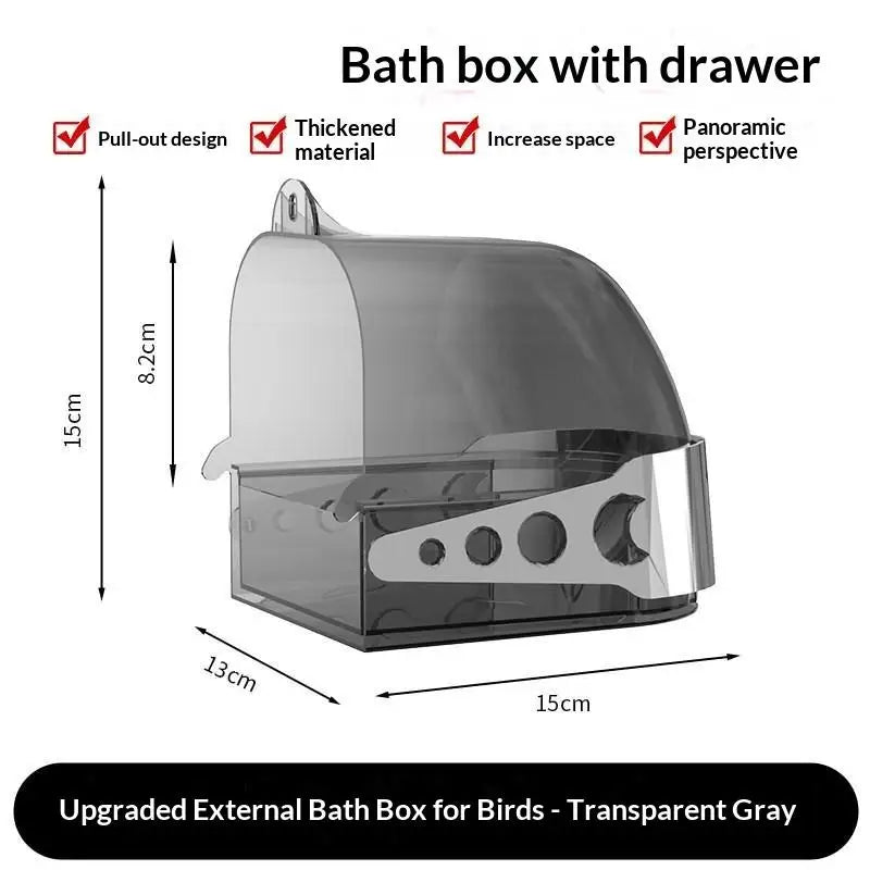 Transparent Bird Bath Box with Removable Drawer | Bird Cage Bird Bath Box SPOT A2