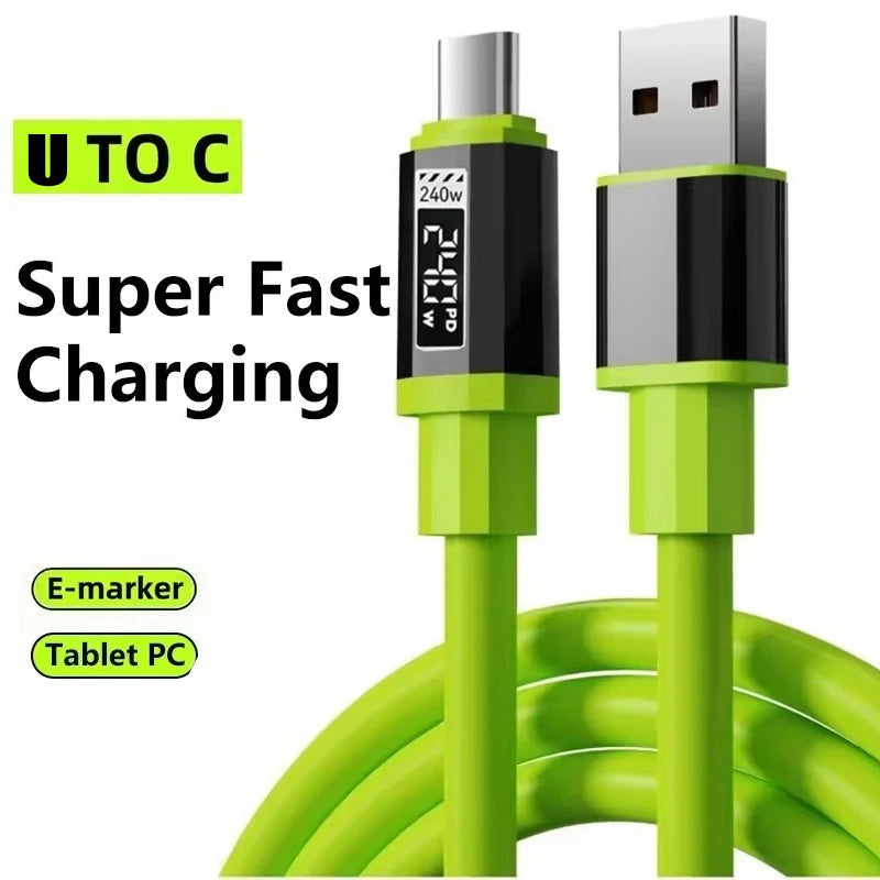 240W USB-C to Type-C Fast Charging Silicone Cable – 6A USB-C Charging Cable SPOT Green USB-Type C 1m