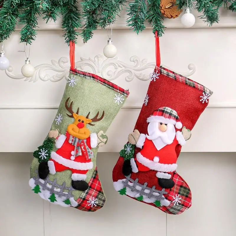 Linen Christmas Stockings 3D Reindeer & Santa – Reusable Décor Christmas Stocking SPOT