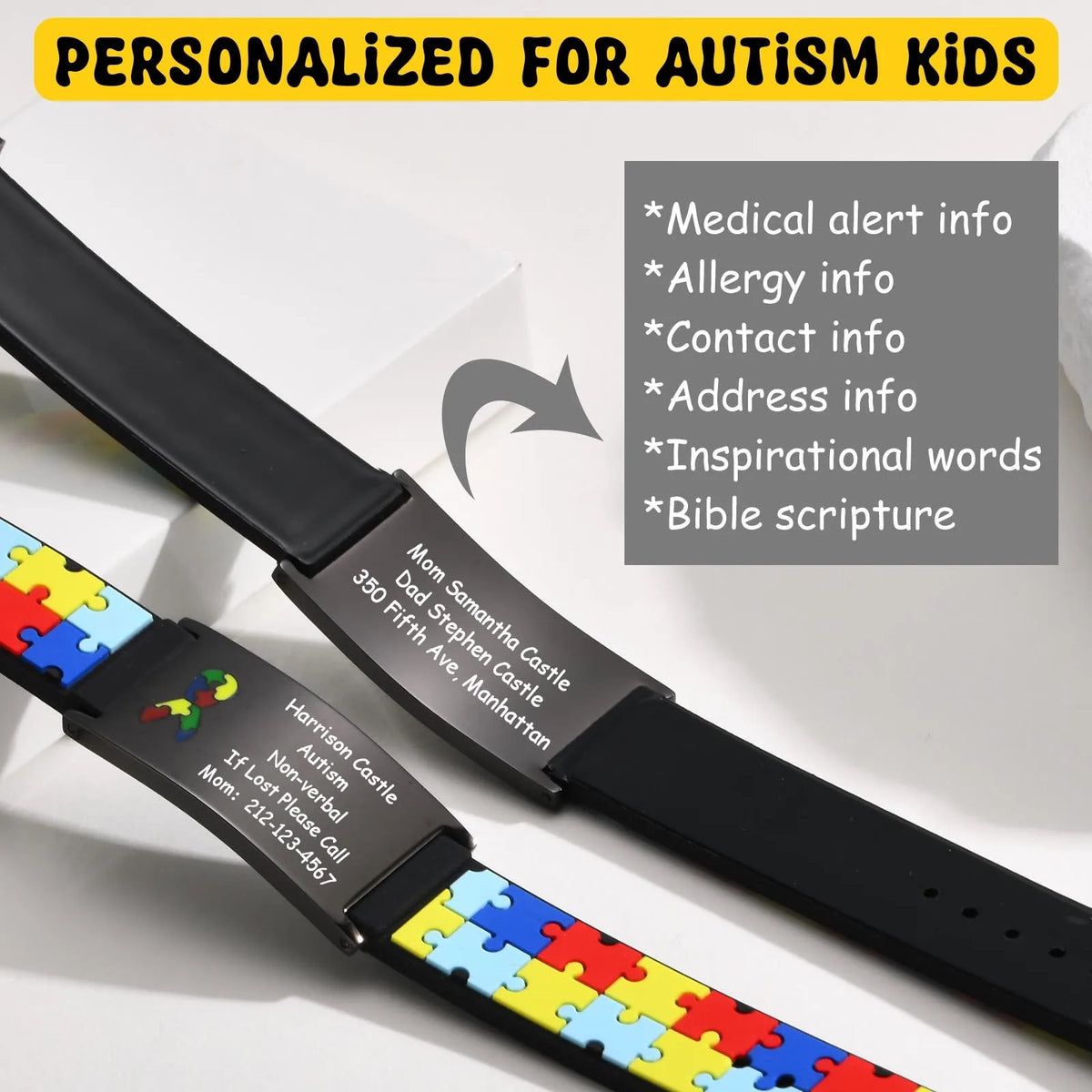 Custom Engraved Kids Medical ID Bracelet – Silicone Wristband Medical ID Bracelet SPOT