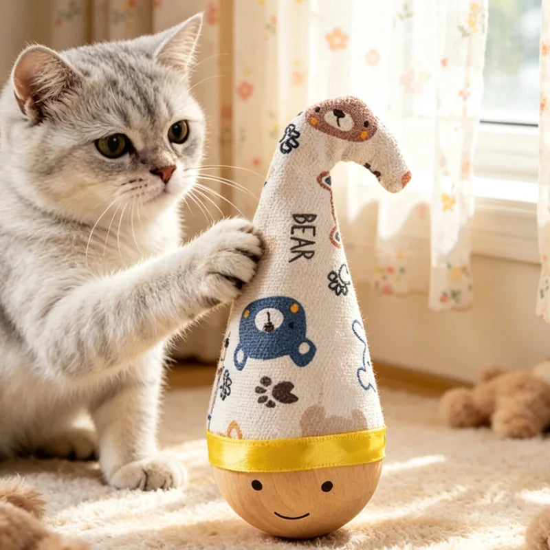 KEMORELA Swing Cat Toy – Interactive Feather Pet Toy Interactive Cat Toy SPOT White Iittle Bear