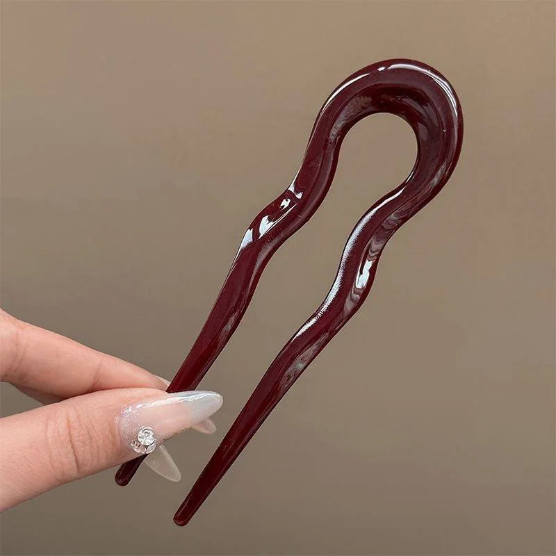 Women's U-Shaped Hair Fork – Geometric Tortoiseshell Hairpin Hair Fork Hairpin SPOT Claret