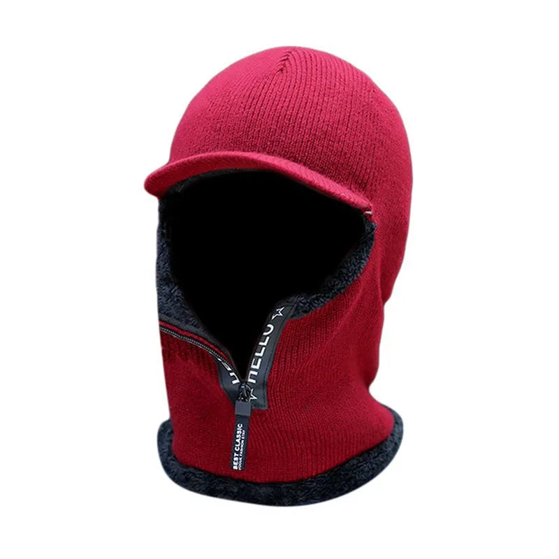Men's Winter Windproof Beanie Hat – Ear Cover & Visor Winter Beanie Hat SPOT Wine red One Size