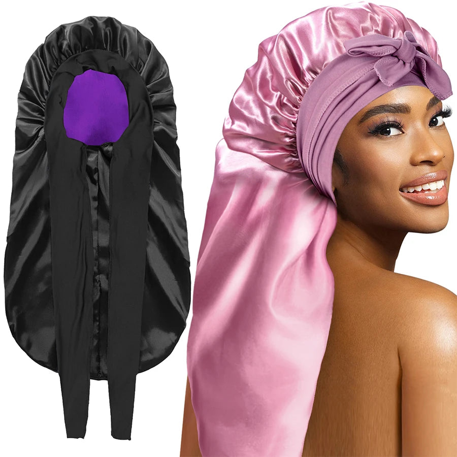 Women's XL Satin Silk Sleep Bonnet Cap & Elastic Hair Band Satin Sleep Bonnet SPOT