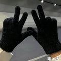 Faux Mink Fur Plush Winter Gloves – Unisex Warm Full Finger Winter Gloves SPOT Black