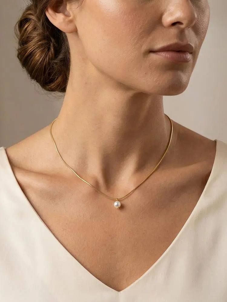 Stainless Steel Pearl Pendant Necklace – Hypoallergenic Gold Pendant Necklace SPOT