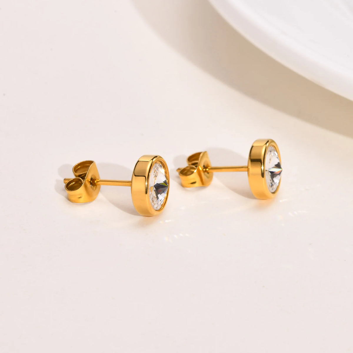 Round CZ Stud Earrings – Gold Plated Stainless Steel Women CZ Stud Earrings SPOT
