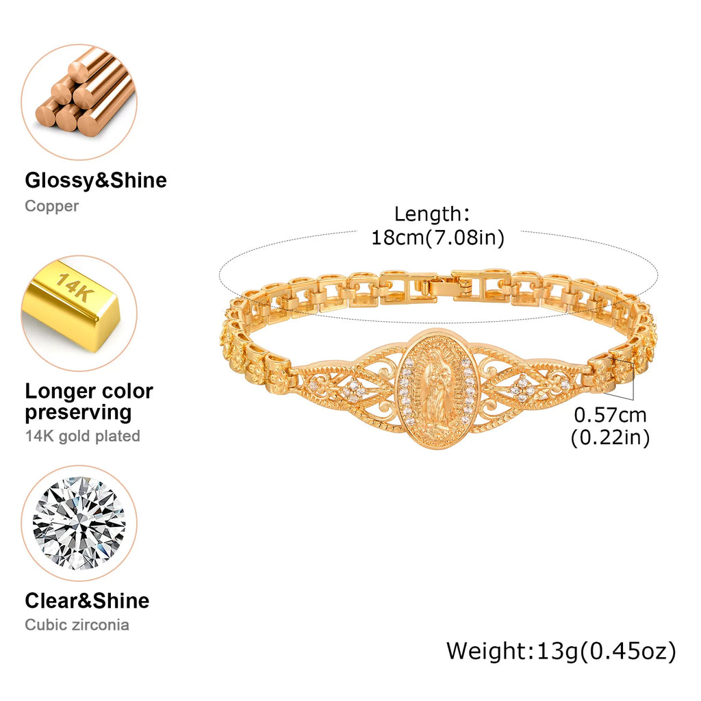 Virgin Mary Bracelet – 14K Gold Plated Catholic CZ Jewelry Religious Bracelet SPOT