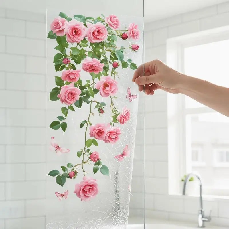 Pink Rose Butterfly Removable Wall Decal – PVC Window Sticker Wall Decal Sticker SPOT