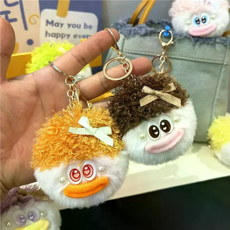 Fluffy Plush Duck Keychain – Cute Bow Bag Charm Pendant Plush Bag Charm SPOT
