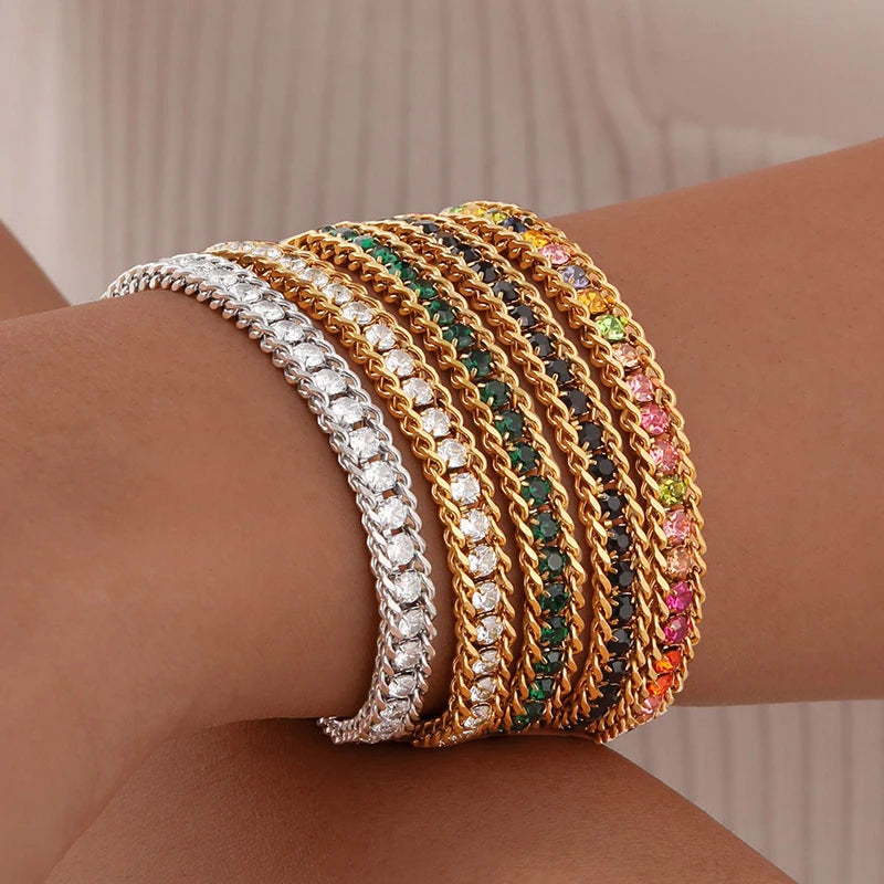 Iced Out Tennis Bracelet – 5A CZ Gold Stainless Steel Women Tennis Bracelet SPOT