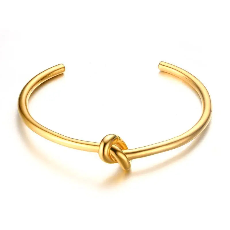 Twisted Rope Open Cuff Bangle – Gold Stainless Steel Bracelet Cuff Bangle Bracelet SPOT knoted cuff bangle