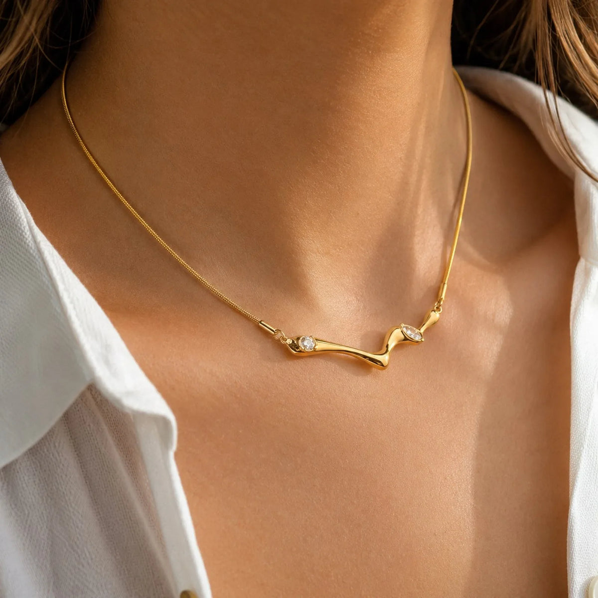 CZ Wave Necklace – 18K Gold Plated Stainless Steel Pendant Pendant Necklace SPOT Default Title