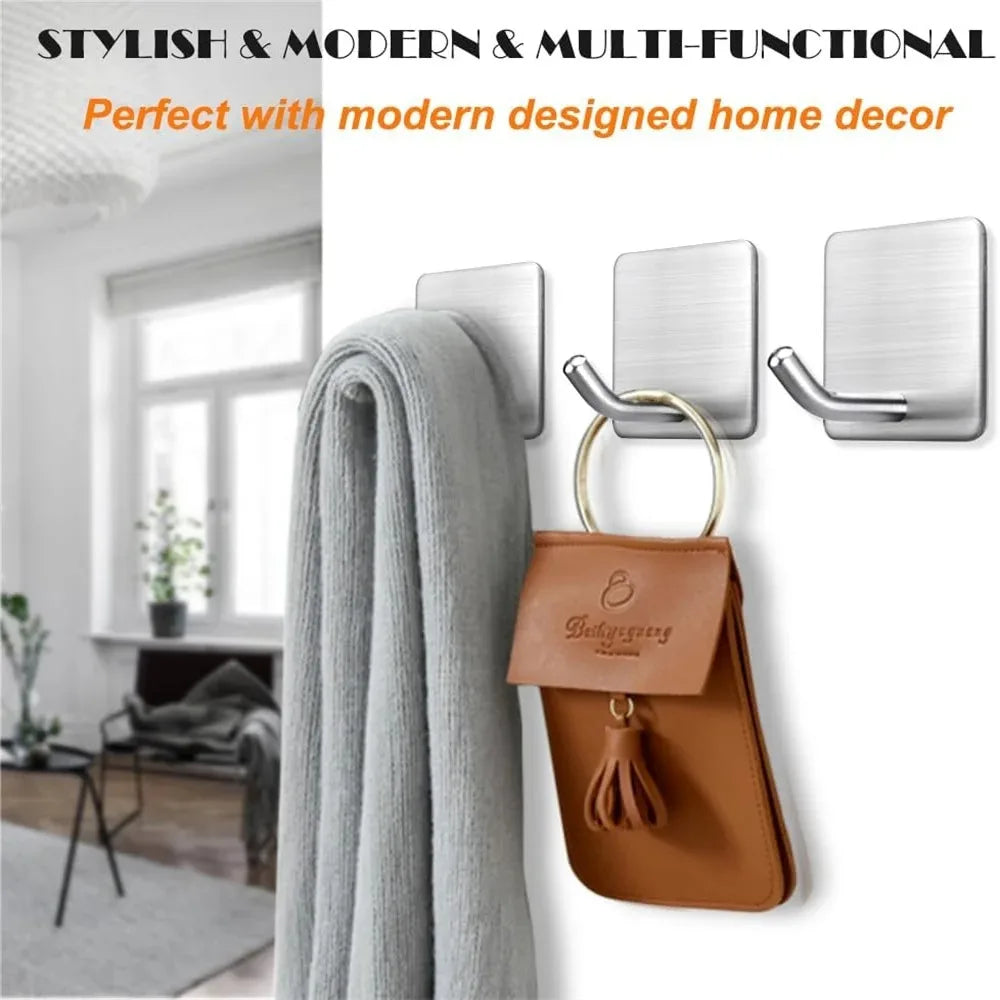 4-Pack Stainless Steel Self-Adhesive Wall Hooks – No Drill Adhesive Wall Hooks SPOT