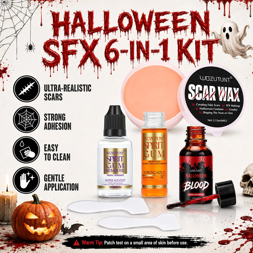 Halloween SFX Makeup Kit – Scar Wax, Fake Blood & Spirit Gum SFX Makeup Kit SPOT