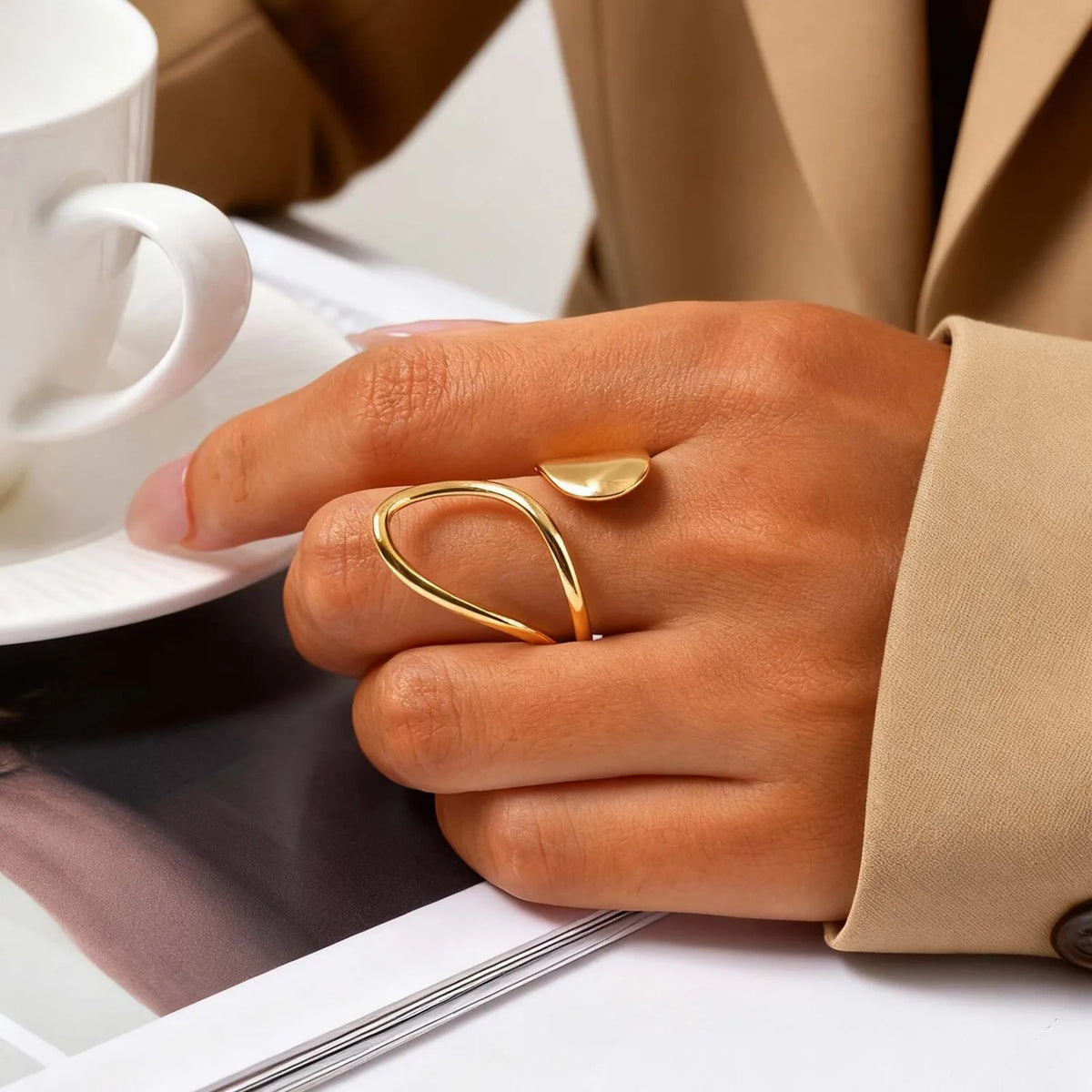 Asymmetrical Geometric Open Ring – 18K Gold Stainless Steel Fashion Ring SPOT