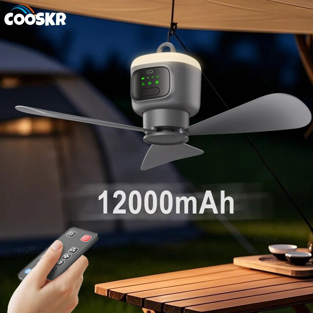 12000mAh Rechargeable Camping Ceiling Fan – Remote & LED Portable Ceiling Fan SPOT