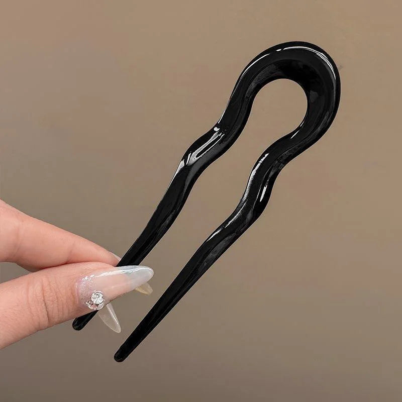 Women's U-Shaped Hair Fork – Geometric Tortoiseshell Hairpin Hair Fork Hairpin SPOT black
