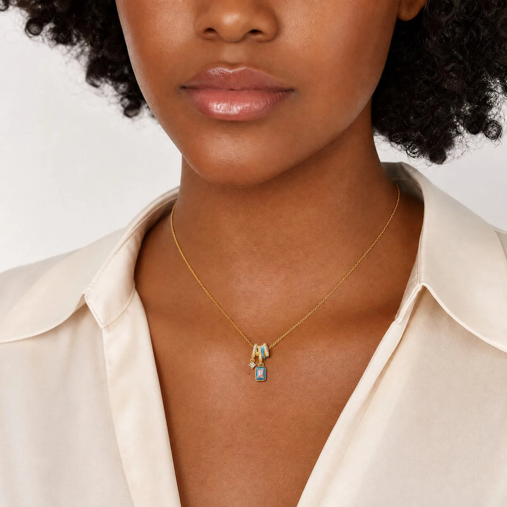 Multi Charm Necklace – 18K Gold Plated Stainless Steel CZ Charm Pendant Necklace SPOT