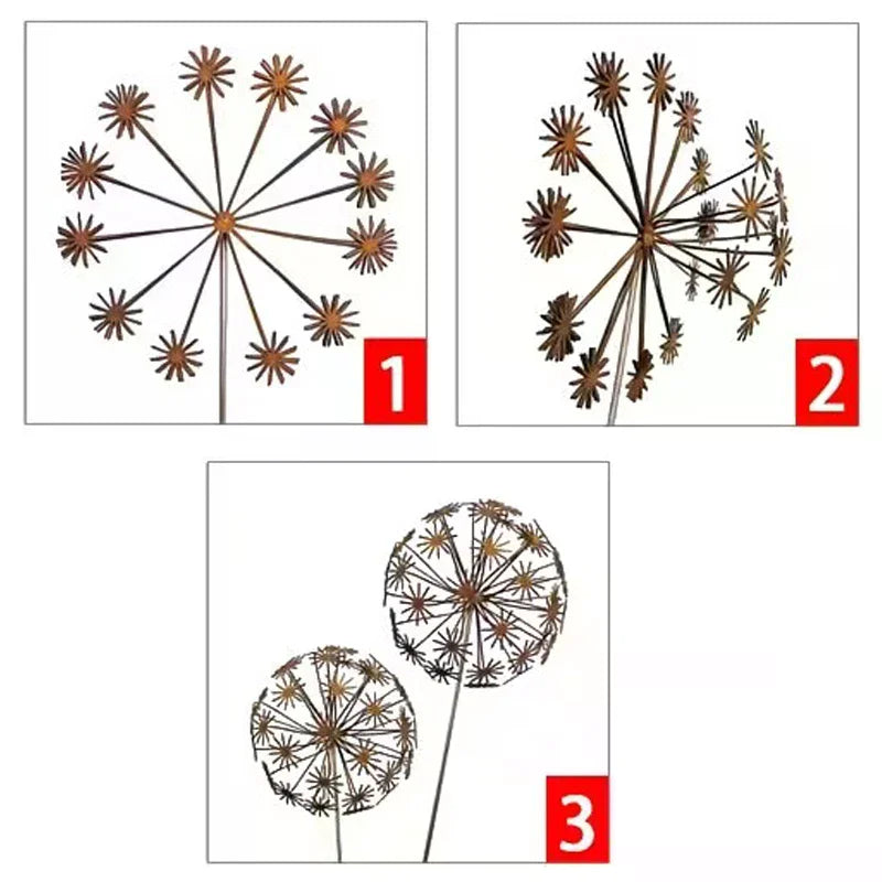Vintage Metal 3D Dandelion Garden Stake | Outdoor Sculpture Garden Sculpture Stake SPOT