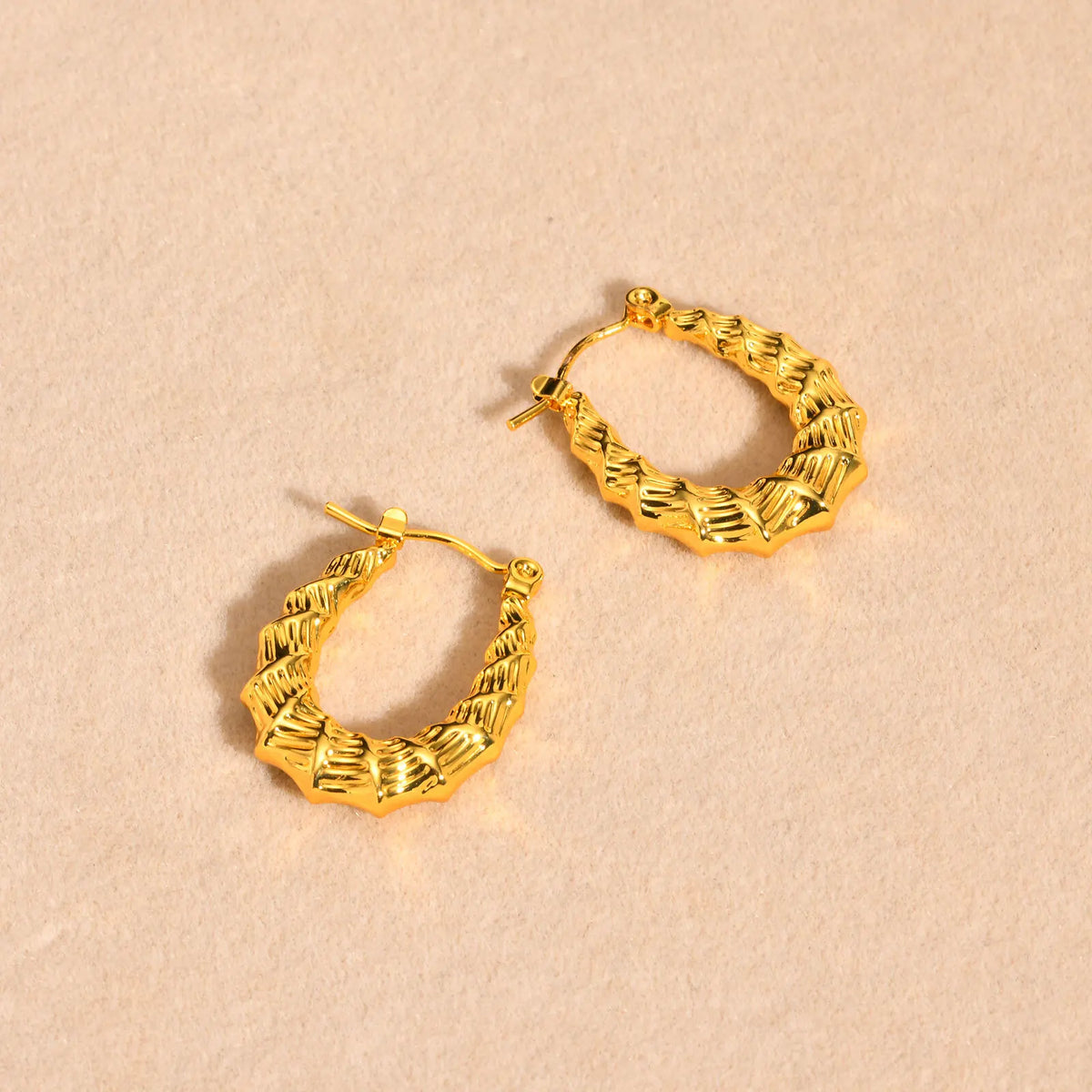 Bamboo Hoop Huggie Earrings – 18K Gold Plated Lightweight Hoop Huggie Earrings SPOT
