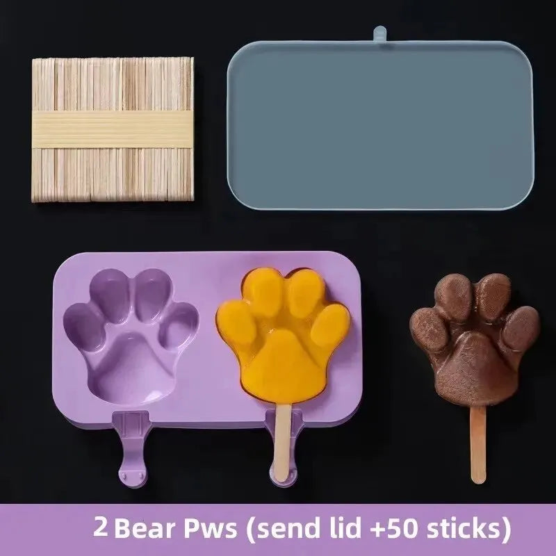 Silicone Popsicle Molds with Lid – Cute Cartoon DIY Ice Lolly Popsicle Mold SPOT 2 Bear Pws