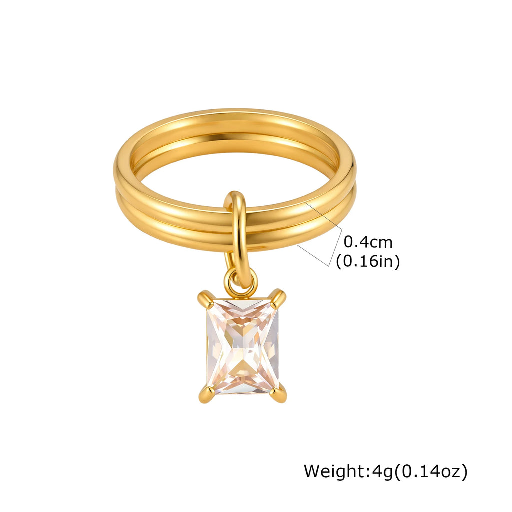 18K Gold Plated CZ Dainty Drop Stackable Ring – Waterproof Stackable Gold Ring SPOT RC-1008G07-1