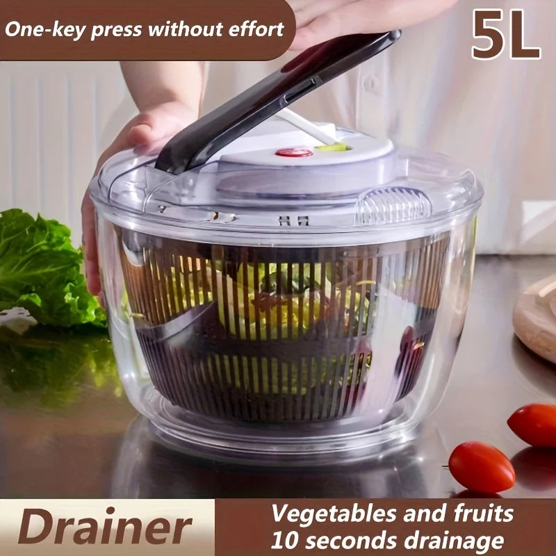 5L Large Salad Spinner – One-Hand Press Lid Vegetable Dryer Salad Spinner SPOT