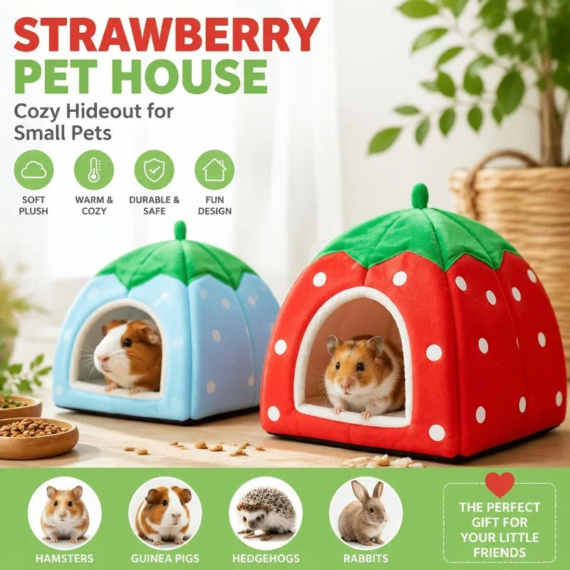 Strawberry Hideout Nest – Warm Washable Small Pet Bed Small Pet Hideout SPOT