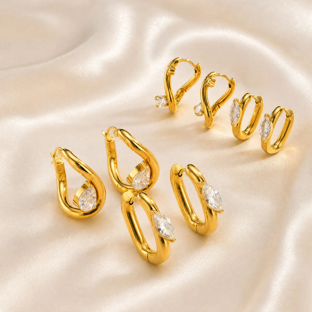 CZ Huggie Hoop Earrings – Gold Plated Geometric Stainless Steel Huggie Hoop Earrings SPOT