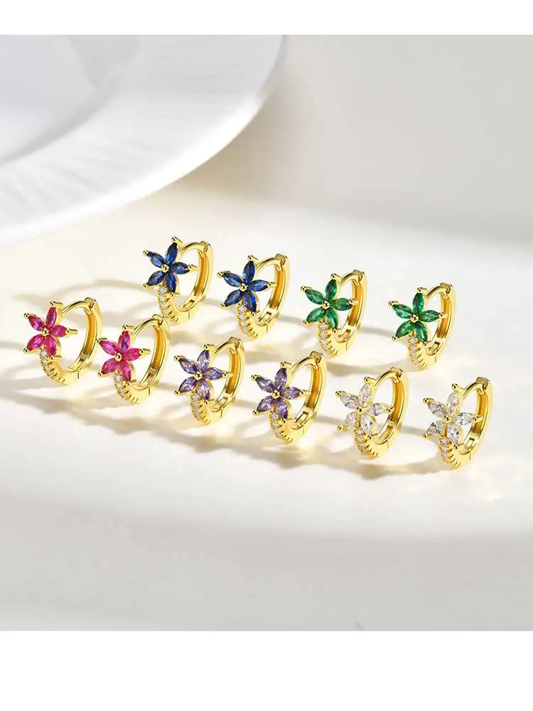 Gold CZ Flower Huggie Hoop Earrings – Hypoallergenic Steel Huggie Hoop Earrings SPOT