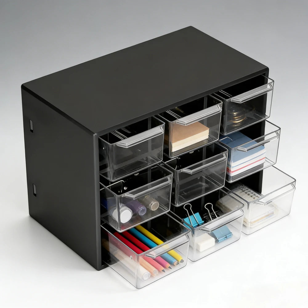Dustproof Multi-Grid Desktop Drawer Organizer – Black Desktop Drawer Organizer SPOT
