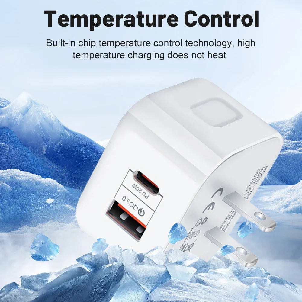 20W USB-C PD Dual Port Fast Wall Charger – EU/US/UK Plug USB-C Wall Charger SPOT