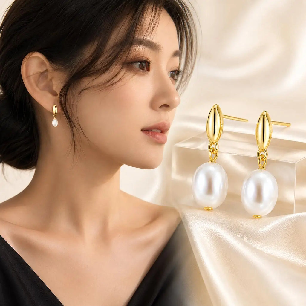Gold Plated Pearl Drop Earrings – Elegant Teardrop Studs Pearl Drop Earrings SPOT Default Title