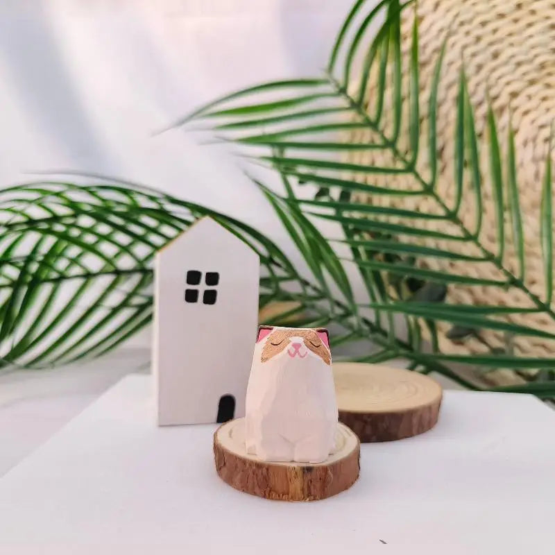 Wooden Mini Cat & Dog Figurines – Hand-Painted Desktop Decor Wooden Animal Figurine SPOT A10